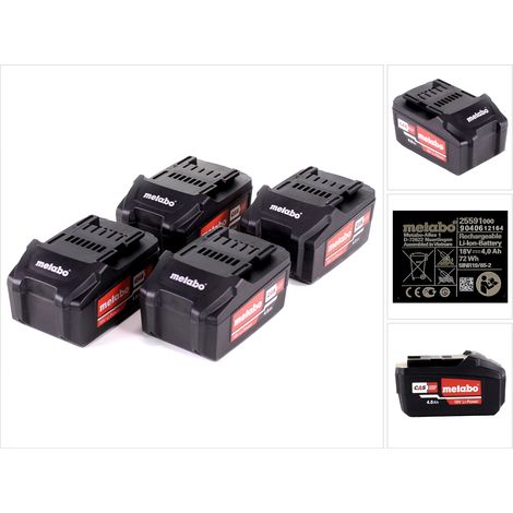 Metabo juego de baterías 4x Li-Power batería 18 V 4,0 Ah CAS Li-Ion ( 4x 625591000 ) con indicador del nivel de carga
