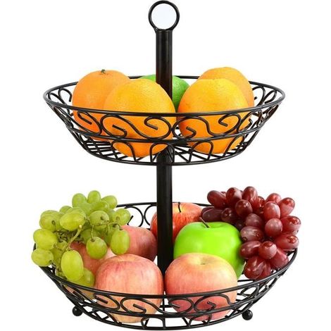 Corbeille à Fruits - Creative - 2 Étages - Métal - Noir - Support de Stockage (1/4)