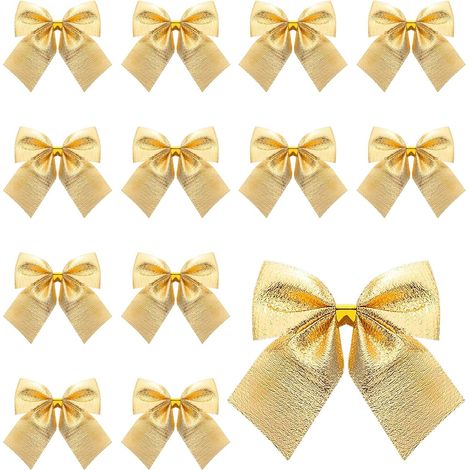 12 nœuds de Noël à faire soi-même - Mini nœuds dorés à suspendre pour sapin de Noël / Décoration de Noël à nouer / Décoration de fête - Idéal pour le sapin de Noël, les créations DIY et une ambiance f (1/4)