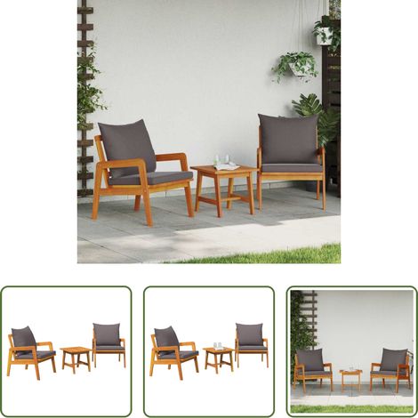 vidaXL Chaise extérieur -  Ensemble bistrot avec coussin 3 pcs Marron Bois d'Acacia Massif (1/5)
