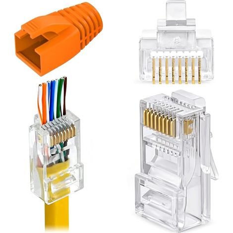 12 Pièces Connecteur traversant RJ45 CAT6, Prise réseau CAT6A plaquée Or, extrémités Cat 6 avec Bottes Anti-Traction (1/5)