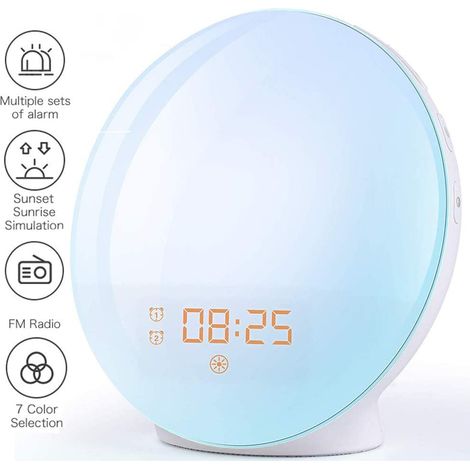 Réveil lumineux avec simulation de lever et de coucher du soleil, radio-réveil FM pour adultes et enfants [Classe énergétique A+] (1/5)
