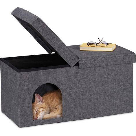 Banquette Pliable, Grotte Chat, Banc résistant, abri Chaton, intérieur, cachette, HLP : 38,5x74,5x37 cm, Gris (1/2)