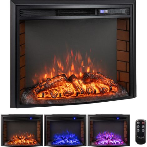 Cheminée Électrique Murale Encastrable Courbé, Cheminée Chauffage 17°C à 28°C 750W/1500W avec Télécommande, Protection Contre Surchauffe Minuterie 6H (1/5)