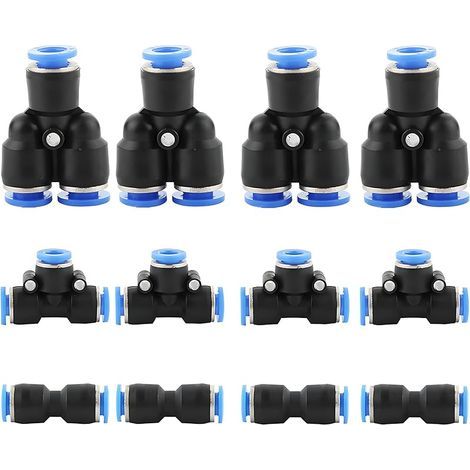 12 pcs Pneumatique Raccords de Tuyau Raccord, fixations pneumatique Push dans, Tuyau d'air pneumatique Raccord, 1/4 inch (6mm : Y+T+I Type Combo) (1/5)