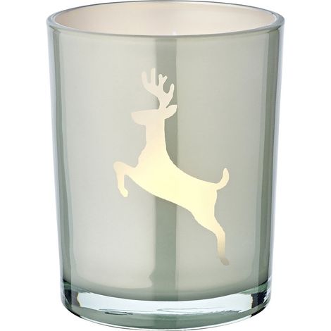 Lanterne Photophore en Verre Cristal Gris Motif Renne pour Bougie H18 x Ø12 cm - PANGIVO (1/5)