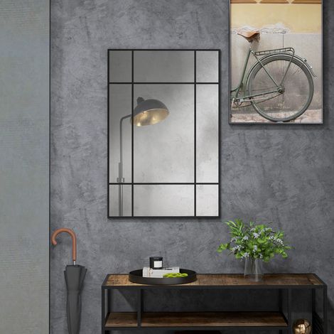 Espejo Rectangular de Pared Espejo de Ventana 90x60 cm con Marco de Metal Espejo Decorativo para Salón Dormitorio Negro (1/5)