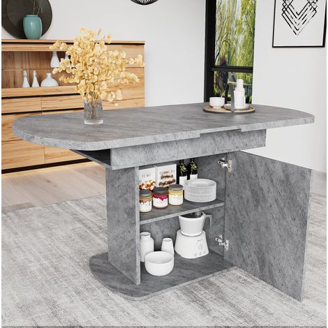 Mesa de comedor extensible 110/130x70x75 cm gris en tablero de partículas con almacenamiento y diseño multifuncional (1/5)