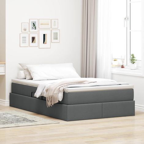 vidaXL Lit avec rangement et matelas Gris foncé 120 x 190 cm Polyester (1/5)