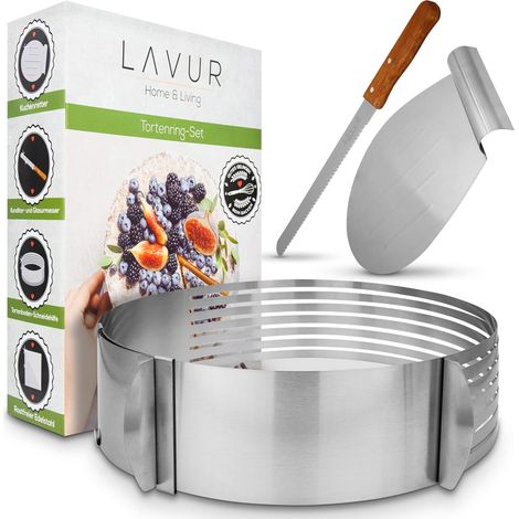 Set de cercles à pâtisserie 3 pièces 23-30cm réglables avec sauveur & couteau
