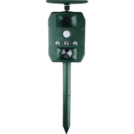 Solar-powered bird repellent, powerful ultrasonic rodent repellent, waterproof dog repellent with LED voice alarm, 3-in-1 pet repellent.