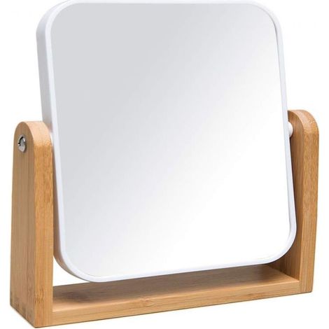 Espejo De Maquillaje - Aumento 1X Y 3X - Soporte De Bambú Natural - Para Baño Y Escritorio - 1 Unidad (1/5)