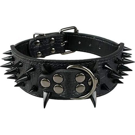 Luxuriöses, mit Nieten besetztes, spitzes Hundehalsband, gepolsterte Lederhalsbänder für mittelgroße Hunde, 5 cm breites Halsband, Anti-Biss, M, Schwarz-NR (1/5)