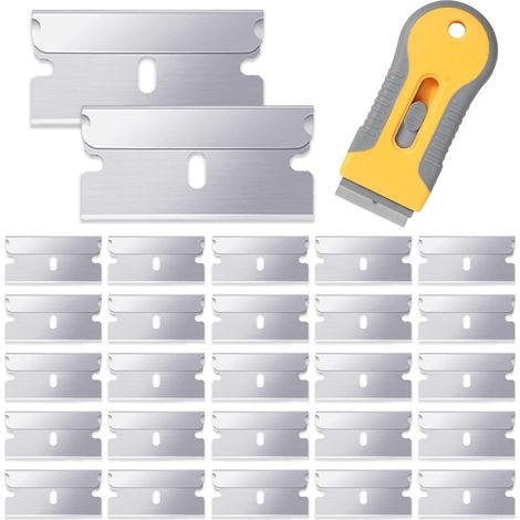 100 Pièces Lame Grattoir de Rechange, Lames de Remplacement Grattoirs, Racloir Lame, Métal Lames de Rechange, Grattoir Vitre, Lame Scrapper pour Fenêtre, Sol, Four Nettoyage, Vitre, Céramique (1/5)