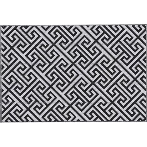 Alfombra extérieur réversible 182x274 cm motif géométrique blanc noir imperméable