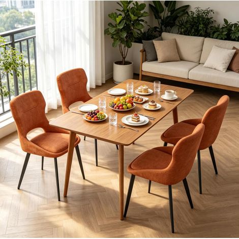Set di 4 sedie da pranzo imbottite, schienale e braccioli, rivestimento in ciniglia arancione (1/5)