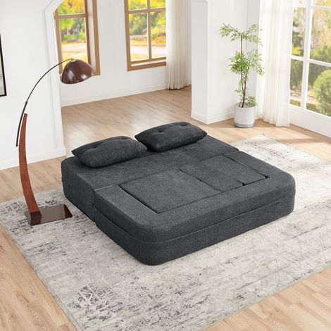 Canapé-lit modulable Cloud avec fauteuil, convertible (sans montage), lit d'appoint et canapé de sol, avec poches latérales sur les accoudoirs pour téléphone et télécommande, gris clair (1/5)