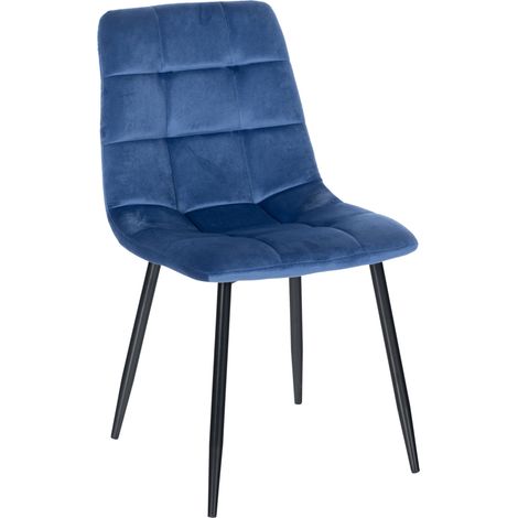 Chaise de salle à manger x1 coutures forme carrées en velours bleu pieds en métal noir 100001961