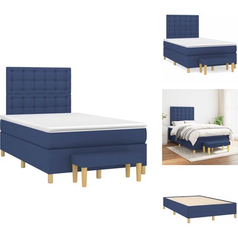 Sommier à lattes de lit avec matelas bleu 120x190 cm tissu - Lit Plateforme - Lit Double - Literie - Chambre À Coucher - Matelas À Ressorts Ensachés (1/5)