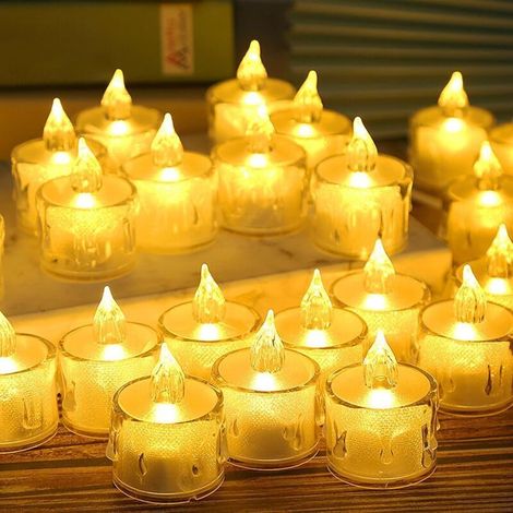 Lot de 48 bougies LED chauffe sans flamme – Flamme vacillante – Piles AG10 incluses – Pour Noël, mariages, fêtes – 3.8 cm de diamètre, 5 cm de hauteur (1/5)
