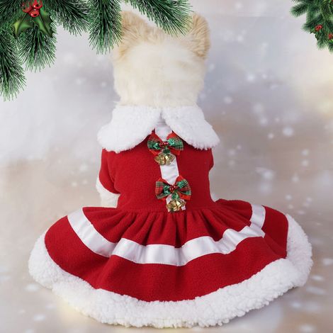 Robe De Noël Pour Chien - Tenue De Fête Avec Ceinture Et Collier À Clochette - Taille XL - En Polar (1/5)