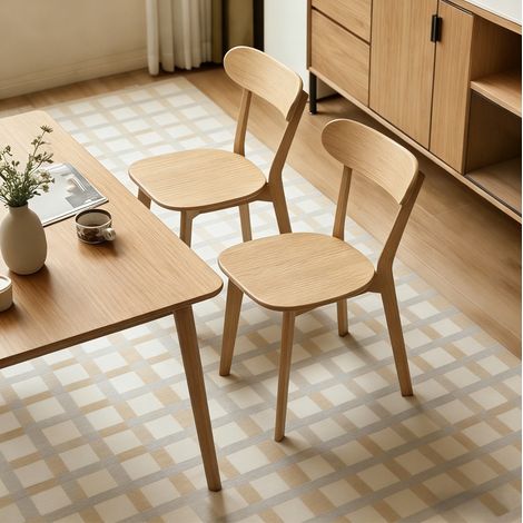 Set de 2 sillas de comedor de madera con respaldo curvado, patas nivelables y diseño mid-century para cocina, salón y despacho, fácil montaje y uso diario CHICFURN (1/5)