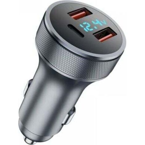 72W Chargeur Voiture Allume Cigare USB, Adaptateur de Charge Rapide Métaux, USB Dual, Chargeur de Voiture USB avec Voltmètre LED (1/4)