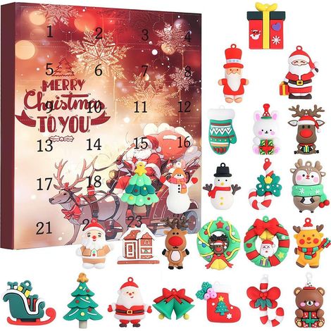 Calendrier de l'Avent 2025 avec mini-ornements en résine, pendentif poupée 3D pour décorations de sapin de Noël à suspendre (1/5)
