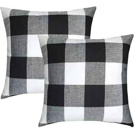 Housse de Coussin à Carreaux, 2 Pièces Jeté en Lin Respirant Infroissable, avec Fermeture à Glissière Cachée 45X45 cm (1/5)