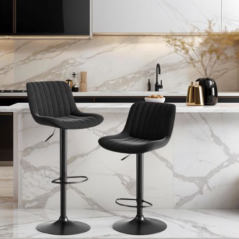 Ensemble de 2 chaises de bar pivotantes noires en velours, réglables en hauteur, pour salle à manger