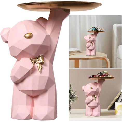 Plateau Clé Entrée Ours en Résine, Organisateur Porte Clé, Rangement Bijoux, Statue avec Bol, Décoration Murale B-rose (1/5)