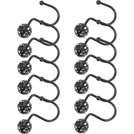 de 12 crochets de rideau en métal noir design ajouré