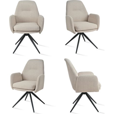 Bon Furni Chaises 360° Pivotantes Tissu Effet Lin Beige, Lot de 4