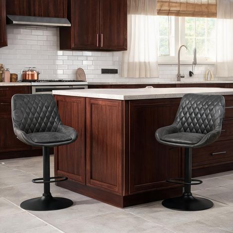 Tabourets de bar réglables avec dossier en simili cuir gris (1/5)