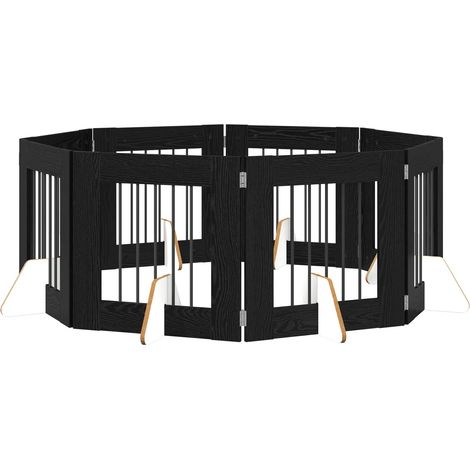 Foldable Dog Gate with Stands 8 pcs Black Oak 60 cm vidaXL