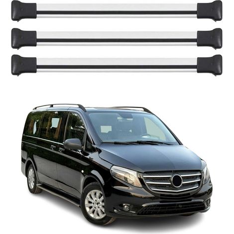 OMAC Barres de toit en aluminium pour Mercedes Viano Vito W638 W639 W447 1996-2026 – TÜV / DIN 75302:2019 – Charge max 75 kg – 2 barres Argent