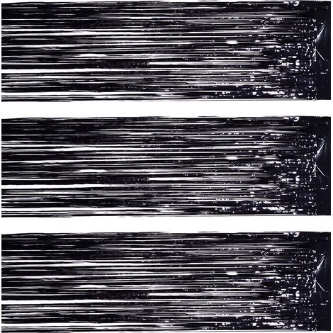 Lot de 3 rideaux à franges métallisées pour décor de photos de fête d'anniversaire, mariage et autres événements (noir) (1/5)