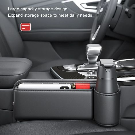 (DROITE) Sac de rangement en similicuir pour l'espace entre les sièges de voiture, avec porte-gobelet et porte-téléphone. Boîte de rangement multifonction pour l'intérieur de la voiture. (1/4)