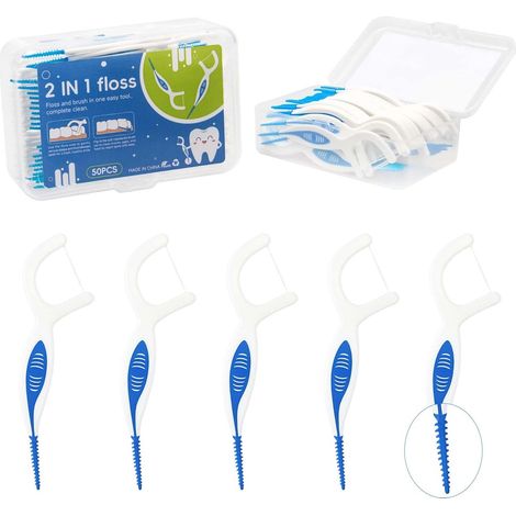 Lot De 50 Brossettes Interdentaires, Brossette Et Fil Dentaire 2 en 1, Outil De Nettoyage Interdentaire Portable Pour Maintenir Une Bonne Santé Bucco-Dentaire (1/5)