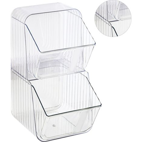 Organisateur de Stockage Alimentaire Transparent Plastique - 2 Étages pour Snacks, Sachets de Thé, Café, Cosmétiques et Lipsticks, Taille Libre, Blanc (1/5)