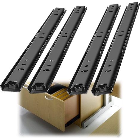 Lot de 4 glissières télescopiques à billes en 2 sections pour tiroirs, (1/5)