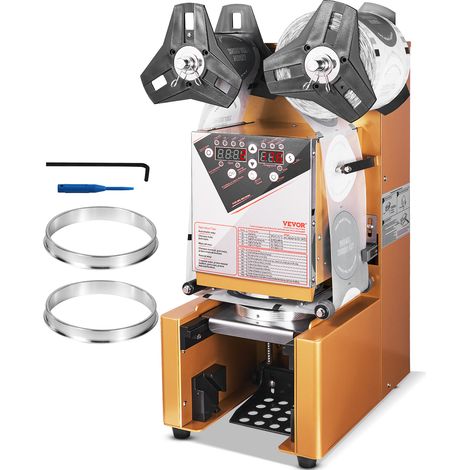 VEVOR Máquina Selladora de Tazas Totalmente Automática, 500-650 Tazas/H, Selladora de Te Electrica Boba 190mm Altura 90/95mm Panel LCD de Control Digital para Te con Leche de Burbujas, Cafe, Color Oro