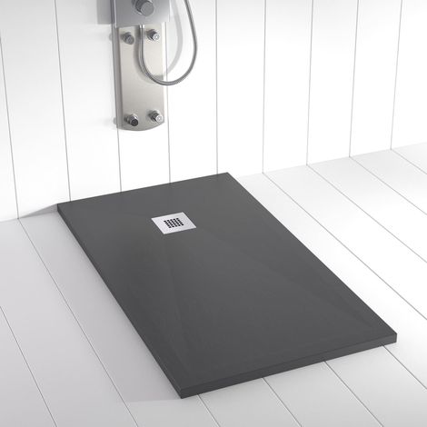 Receveur de douche Resine PLES Anthracite - 90x110 cm - Grille + Valve OFFERTE
