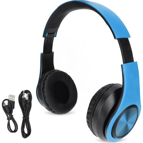 Casque Bluetooth sans fil stéréo antibruit pliable pour téléphone PC voyage jeu bleu noir (1/5)