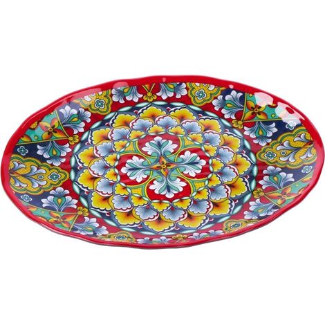 Regalo Italiano Vassoio Ovale Rian in Melamina 40 x 30 Cm H 3 Cm Rosso Blu