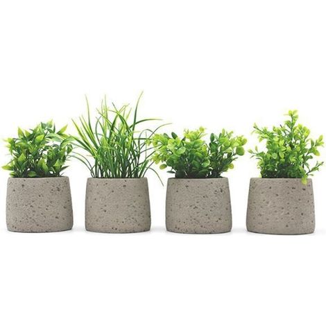 TRADE SHOP - Pianta Artificiale Verde Con Vaso Stone Effetto Pietra Tortora ø15xh26cm 4 Modelli 156636 - (1/2)