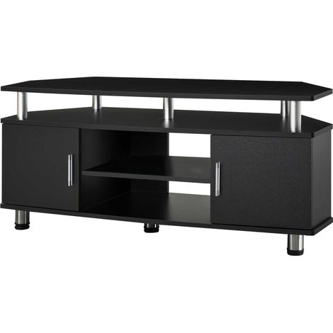 Meuble TV mobile classique noir avec 2 étagères et 2 armoires pour salon (1/5)