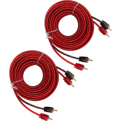 Lot de 2 câbles RCA mâle-mâle de 5 m de long, universels, gainés de caoutchouc, haute conductivité, pour système stéréo. (1/5)