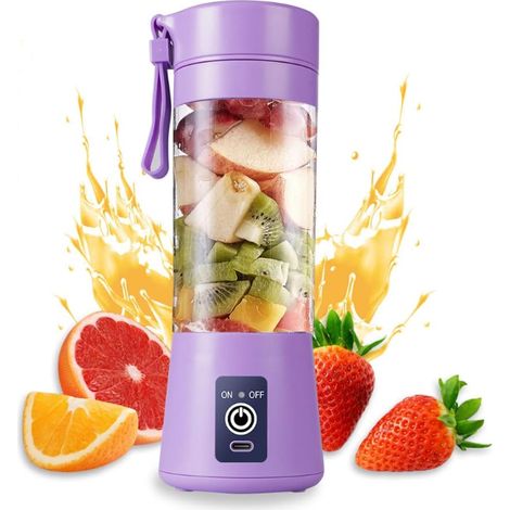 Blender Portable,Mini Blender Smoothie pour shakes et smoothies,Mini Mixeur 380ml avec 6 Lames en 3D,USB Presse Agrume Electrique Presse Jus Pour la Maison, l'extérieur et les Voyages (Violet clair) (1/5)