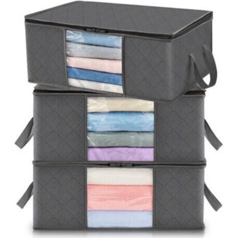 Sac De Rangement Vetement, Lot de 3 Boite Rangement Pour Vetements Sous Le Lit Pliable, Organisation Du Placard, Pour Le Stockage Couvertures Oreillers Jouets Vestes Vêtements, 50 x 35 x 20 cm (1/4)